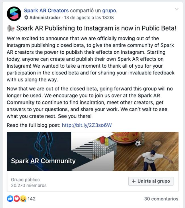 Anuncio de Spark AR Publish